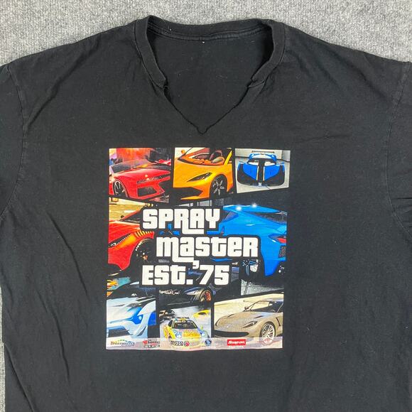 Spray Master T-Shirt Womens L Black Car Graphic V-Neck Auto Racing Streetwear - Picture 1 of 7